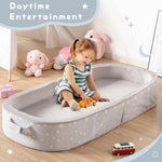 BYBYME Portable Toddler Floor Bed - Waterproof Folding Travel Crib with Washable Fitted Sheet, Ideal Toddler Cots for Sleeping and Sleepovers, Grey