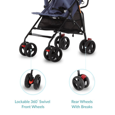 Dream On Me Vista Moonwalk Baby Stroller in Blue, Lightweight Infant Stroller with Compact Fold, Multi-Position Recline Umbrella Stroller with Canopy, Extra Large Storage and Cup Holder