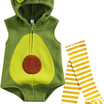 VISGOGO Baby Halloween Costumes Toddler Infant Boy Girl Avocado Pineapple Outfits Hooded Romper Jumpsuit Legging