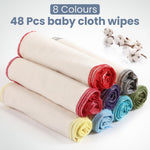 Mixweer 48 Pcs Flannel Cloth Baby Wipes Reusable Baby Diapers Wipes Washable Natural Unbleached Face Wipes Soft and Sturdy Cloth Wipes 8 Colors Outer Stitching 8 x 8 Inches