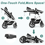 EROMMY 6-in-1 Baby Stroller with Bassinet, Convertible Infant Stroller with Adjustable Backrest & Canopy, Foldable Newborn Pushchair with Reversible Seat and Cover for 0-36 Months (Dark Black)