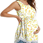 Xpenyo Womens Maternity Tank Top Sleeveless Lace Crochet Trim Peplum Cami Shirts Apricot Floret M