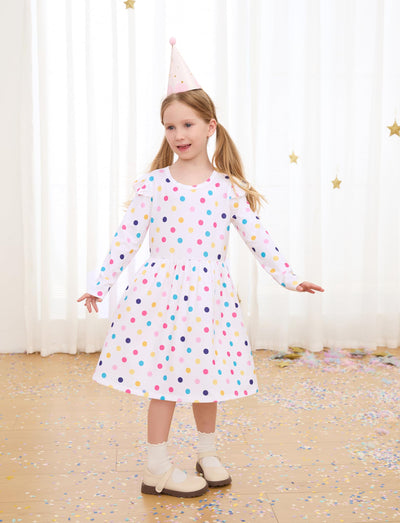 PATPAT 3-Pack Toddler Dresses – Long Sleeve Cat Print Set for Preschool Girls’ Everyday Look, 4-5T, Purple Cat
