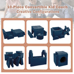 Betterhood Modular Kids Play Couch, 10PCS Child Sectional Sofa Imaginative Furniture Play Set for Creative Kids, Toddler to Teen Bedroom Furniture, Girls and Boys Playroom Convertible Sofa, Blue