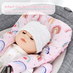 Infant Car Seat Insert Cushion, Super Soft Baby Car Seat Head Support & 2 Straps Pads, Reversible Preemie Newborn Carseat Insert, Fit Car Seat, Stroller, Infant Bouncer, Pink Rainbow