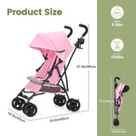 One-Handed Folding Lightweight Stroller, Large Storage Basket, Canopy, Cup Holder, Compact Umbrella Stroller Durable Frame, Travel Stroller for Airplane Ultra Overhead Friendly (Pink)