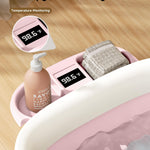 EverKiddo Collapsible Baby Bathtub, Laege Infant Bath Tub with Thermometer & Cute Soft Cushion for Newborn to 36-Month Toddlers, Storage and Non-Slip Feet Design, Baby Bath Gift (Pink)