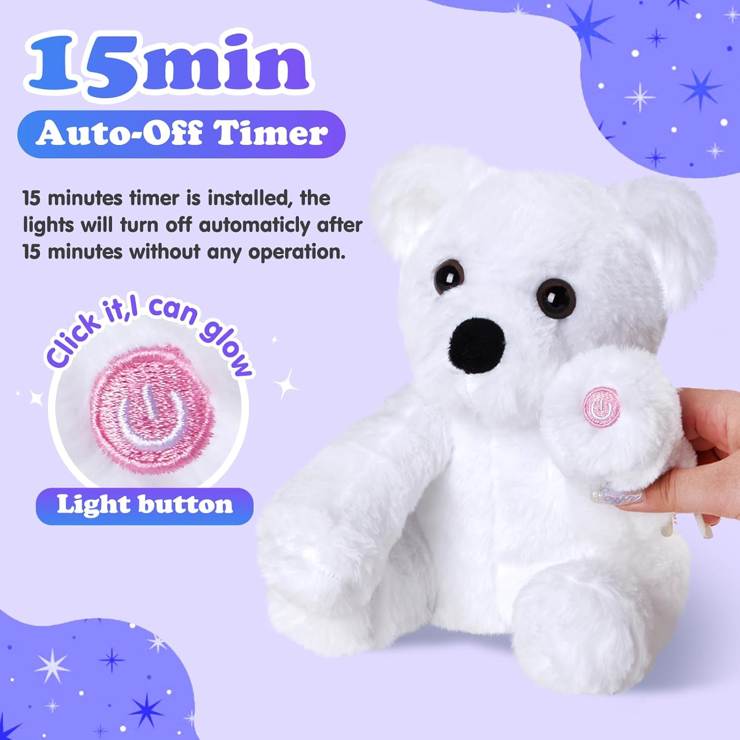 BSTAOFY Glow Polar Bear Light up Stuffed Animal LED Night Light Soft Plush Toy Adorable Birthday Valentines Mother's Children's Day for Toddler Kids, White, 9.5''