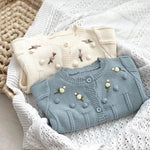Simplee kids Baby Girls Knit Cardigan Hand Embroidery Pompoms Sweater Long Sleeve Coat for Winter Fall