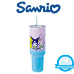 Silver Buffalo Sanrio Hello Kitty and Friends Featuring My Melody, Kuromi, and Pompompurin Rainbow Ombre Stainless Steel Tumbler with Handle and Straw, Fits in Standard Cup Holder, 40 Ounces