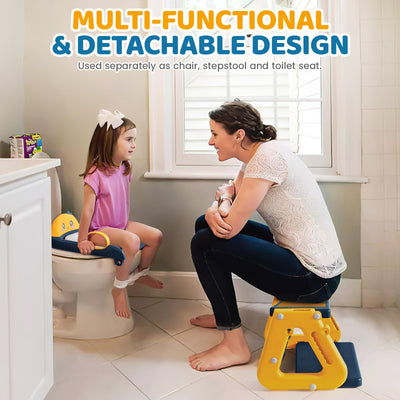Potty Training Toilet, 2-IN-1 Toddler Potty Training Seats for Kids Baby Infant Boys Girls, Adjustable Potty Seat with ladder, Splash Guard, Anti-Slip Pad and Safety Handle, Blue Yellow