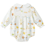 pureborn Baby Girls Bodysuit Peter Pan Collar Bubble Romper Long Sleeve Cotton One-Piece Outfit Windmill Farm 0-3 Months