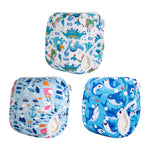 Babygoal Baby Boy Swim Diapers 3 Pack for 0-8 Months Infant, Reusable Adjustable Washable for Swimming Lessons-Dinosaur,Shark,Fish