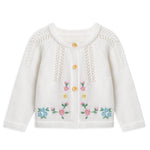Simplee kids Baby Girls Cardigan Sweaters Solid White Flower Embroidery Thin Sweater for Toddler 6-12 Months