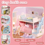 Kisoy Dollhouse Miniature with Furniture Kit, DIY 3D Wooden DIY House Kit A Corner of a Small Apartment Style with Dust Cover & LED,Handmade Tiny House Toys for Kids Adults Gift (Bedroom)