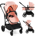 INFANS 2 in 1 Baby Stroller, Convertible Stroller with Bassinet Reversible Seat Adjustable Backrest Canopy One Hand Fold, Compact Toddler Pushchair for Kids Infants Newborns 0-36 Months (Black)