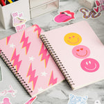 L1rabe 2 A5 Preppy Spiral Notebooks for Teens Girls Back to School Y2K Hardbound Journal for College Student Happy Smile Hardcover Notebooks, Birthday Gifts Pink Notepad Diary for Students Kids
