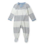 HonestBaby Sleep and Play Footed Pajamas One-Piece Sleeper Jumpsuit Zip-front PJs Organic Cotton for Baby Boys, Unisex, Rugby Stripe Light Heather Gray, 0-3 Months