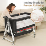 OHFLY Baby Bassinet, Bedside Bassinet for Baby, 4 in 1 Bassinet Bedside Sleeper with Locked Wheels, Mosquito Net, Adjustable Easy Folding Portable Crib for Infant Newborn, Dark Grey
