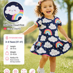 PATPAT Baby Girl Rainbow Multipack Dresses Toddler Girl Short Sleeve Floral Cloud Skater Dress 5-6 Years