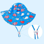 XIAOHAWANG Baby Boy Bucket Toddler Kids Sun Hat UPF 50+ Wide Brim Outdoor Beach Caps Play hat (Colorful Whale, 48cm(6-12 Months))
