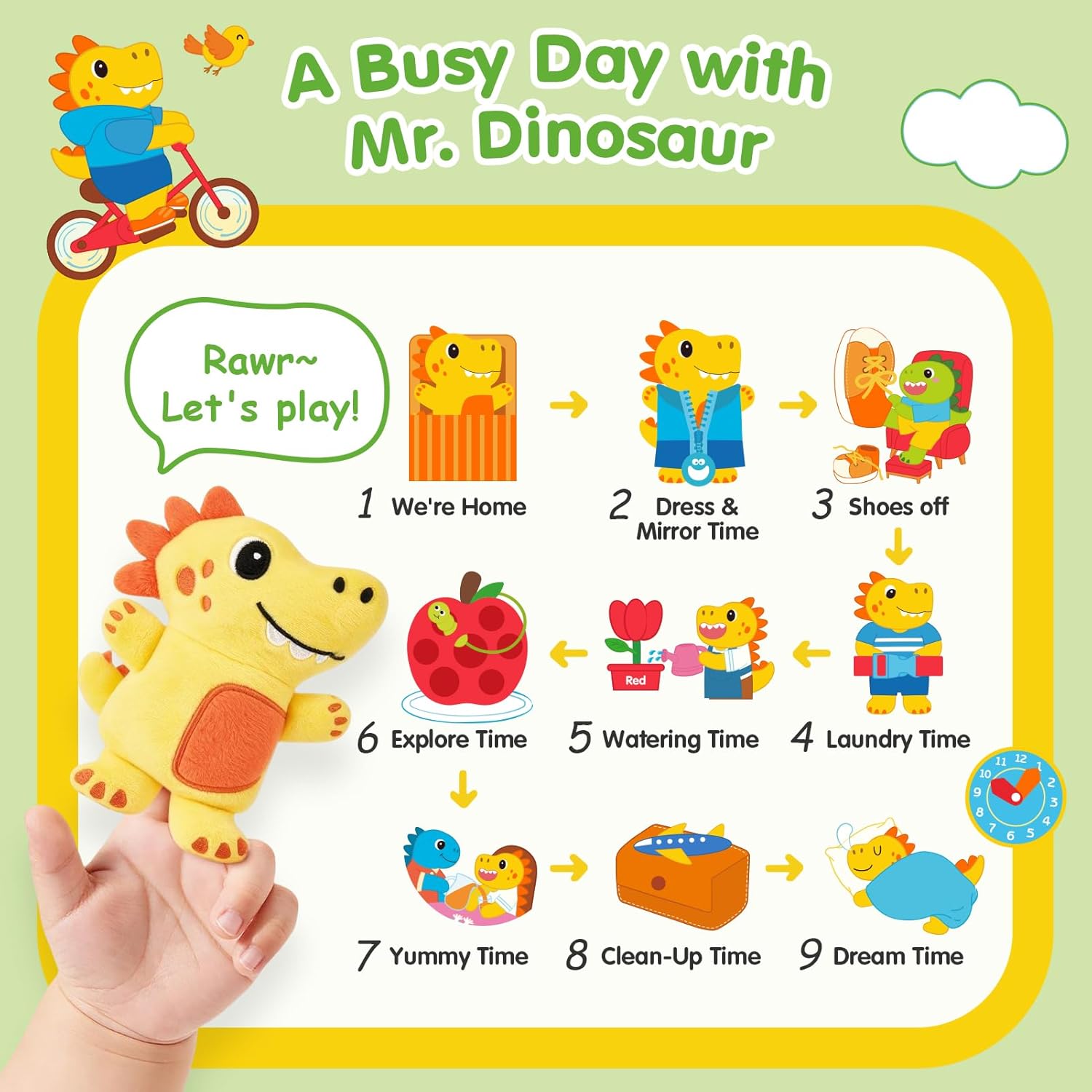 hahaland Busy Book for Toddlers 1-3 - Montessori Toys for 1 Year Old Boy Gifts, Sensory Toys, Dinosaur Soft Fabric Activity Book for Fine Motor Skills, Educational Learning Travel Baby Toys 1 Year Old