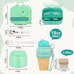 Aimsnk Magical Dinosaur Kids Lunch Box Set -12oz Insulated Food Jar, Leakproof Lunch Food Containers Cutlery, Leak-Proof Sauce Cup & Spoon, Gradient Green+Jar Green