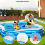 QPAU Inflatable Swimming Pool with 2 Seats and Backrests, 80" L x 80" W x 27" D Large Full-Sized Family Pools for Kids and Adults for Backyard, Garden, Outdoors, Blue