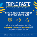 Triple Paste Diaper Rash Cream for Baby - 3 oz Tube - Zinc Oxide Ointment Treats, Soothes and Prevents Diaper Rash - Hypoallergenic Formula with Soothing Botanicals (Pack of 2)