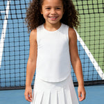 PATPAT Girls 2 Piece Tennis Skirt Set Size 6-7, Plain White Tank Tops and White Pleated Skort with Built In Shorts 2 Piece Outfits Girl Clothes Tennis Outfit Athletic Sets Activewear