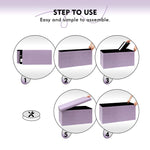 PINPLUS Folding Storage Ottoman Bench, Sherpa Ottoman with Storage, Large Long Shoes Bench Chest with Lid, Footrest for Living Room, Entryway, Purple, 31.5'' x 15.7'' x 15.7''