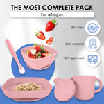 Bluet B - Baby Feeding Set – 4 PCS Silicone Tableware with Suction Plate, Bowl, Cup & Spoon - Extra-Thick Premium Silicone, BPA-Free, Food Grade, Microwave & Dishwasher Safe