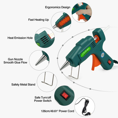 SHJADE Hot Glue Gun with 30 Glue Sticks, Fast Preheating Hot Melt Gun, Mini Glue Gun Kit for Kids DIY School Craft Projects and Quick Home Repairs, 20W Green