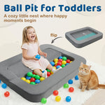 ENITYA 3-in-1 Toddler Couch, Convertible Sofa Bed with Two Pillow,Fold Out Loveseat/Ball Pit/Sleeping Bed, Kids Couch for Playroom/Bedroom/Living Room,Grey