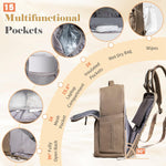 Diaper Bag Backpack,Baby Bag Backpack with Changing Station,Waterproof Large Diaper Bag for Baby Boy Girls,Pañaleras Para bebe with 15 Pocket,2 Insulated Pockets,Brown