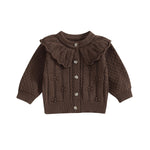 Baby Girls Knitted Cardigan Sweater Doll Collar Crochet Button Closure Cardigan Outerwear (Brown, 0-3 Months)