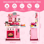 DRAMATION Kids Kitchen Playset, 27.1 Inches Play Kitchen with Sound and Light, Kitchen Set for Toddlers 1-3 3-5, Cooking Stove, Play Sink and Kitchen Accessories, Toy Kitchen (Pink)