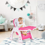 Costzon Baby High Chair, 3 in 1 Infant Table and Chair Set, Convertible Booster Seat with 3-Position Adjustable Feeding Tray, Adjustable Seat Back, 5-Point Harness (Pink)
