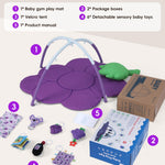 Heypappy Tummy Time Mat, 9-in-1 Grape Baby Play Gym Mat, Oversize Baby Play Activity Mat with Sunshade & 6 Detachable Sensory Toys, Washable Non-Slip Mat for Newborn Infant Baby Essentials Gift
