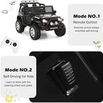 Costzon 2-Seater Ride on Truck, 12V Battery Powered Electric Vehicle w/Remote Control, 2 Speeds, Spring Suspension, LED Light, Horn, Music/ MP3, 2 Doors Open, Ride on Car for Kids (Black)