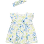 Little Me Clothes for Baby Girls' Bluebells Bodysuit Dress with Headband, Marshmallow/Marina, 9 Months