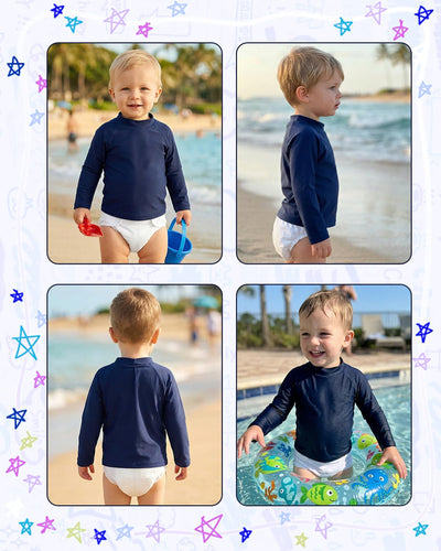 babygoal Baby Navy Blue Long Sleeve Rash Guard Shirt with UPF 50+ Sun Protection for Baby Toddler Boy & Girl Beach Pool Swimming SY14-18-24M-B