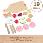 Fisher-Price Wood Pretend Play Toy Charcuterie Board Set, 19-Piece Playset with Wood & Fabric Food for Preschool Kids Ages 3+ Years