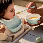 BabyBjörn Baby Feeding Set, 3 pcs, Powder Green | Includes Baby Plate, Baby Fork, Baby Spoon, and Baby Cup | Dishwasher Safe | Toddler Feeding Set for self-Feeding or Baby-led weaning