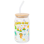 Silver Buffalo Care Bears Welcome to Care-A-Lot Magical Land Glass Jar Tumbler with Bamboo Lid and Glass Straw, 16 Ounces