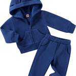 Happy Town Baby Clothes for Girls Boys Clothes Solid Color Zipper Hoodie and Pants Set Infant Fall Winter Outfits