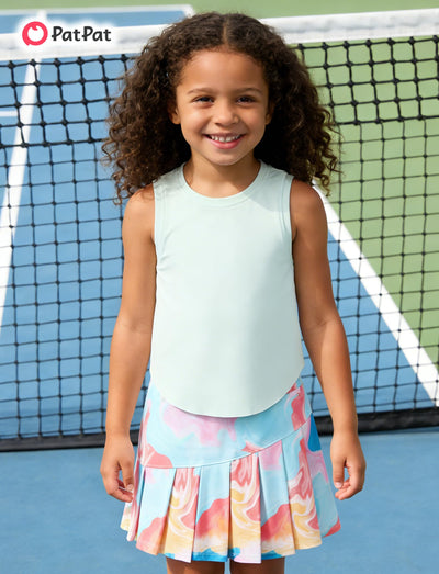 PATPAT Girls 2 Piece Tennis Skirt Set Size 7-8 Green Tank Tops and Tie Dye Skort Athletic Sets Sleeveless Shirts + High Waisted Pleated Skirt 2 Piece Outfits Girl Clothes Tennis Outfit Activewear