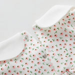 pureborn Baby Girls Bodysuit Peter Pan Collar Bubble Romper Long Sleeve One-Piece Cotton Outfit Pink Flower 9-12 Months