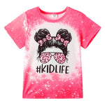 PATPAT Girls Shirts Size 8-9 Pink Kid Life Graphic Tees, Kid Life Shirts for Girls, Crew Neck Short Sleeve Pink Tops Fashion Clothes Coming Home Outfit Preppy Tops
