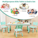 Costzon Kids Table and 4 Chair Set, Height Adjustable Toddler Desk and Chairs with Graffiti Desktop, Non-Slip Legs, Children Art Study Multi-Activity Table Set for Home, Daycare, School (Green)